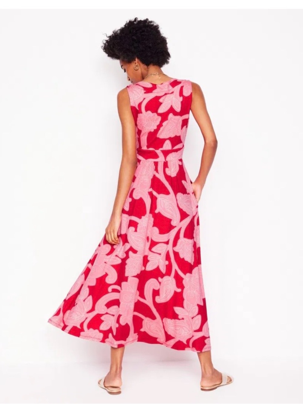 Boden Olympia Jersey Women’s Pink Floral V-Neck Sleeveless Maxi Dress - Picture 2 of 8